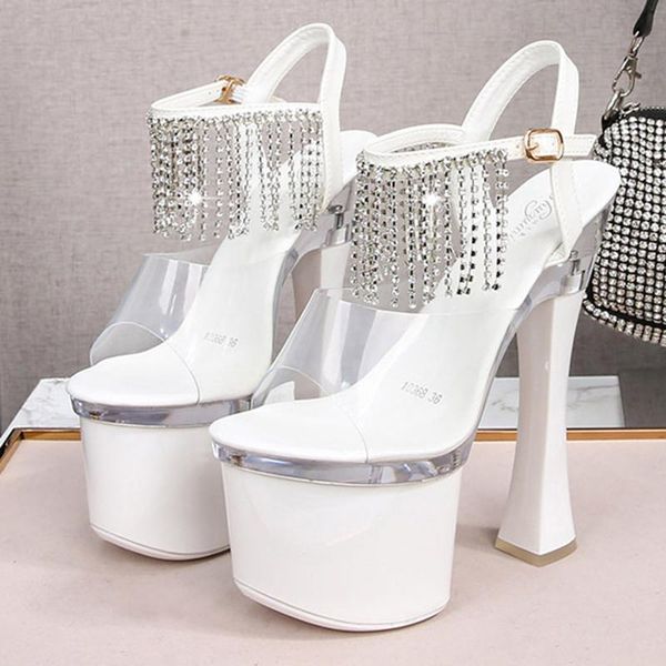sandals summer women waterproof platform fairy transparent super high heel 17cm thick, Black
sandals summer women waterproof platform fairy transparent super high heel 17cm thick, Black