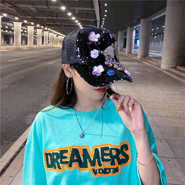 sun hat summer new personality diamond flower baseball cap korean fashion versatile sequin net hat duck tongue lady, Blue;gray
sun hat summer new personality diamond flower baseball cap korean fashion versatile sequin net hat duck tongue lady, Blue;gray