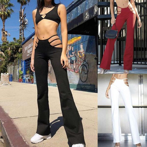 women pants fashion high elasticity high waist cutout trousers solid strappy casual bell-bottomed pants streetwear flare, Black;white
women pants fashion high elasticity high waist cutout trousers solid strappy casual bell-bottomed pants streetwear flare, Black;white