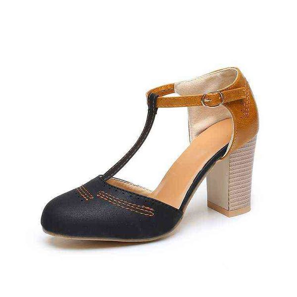spring and summer european and american retro round head color matching t-shaped buckle foreign trade large women's shoes, Black
spring and summer european and american retro round head color matching t-shaped buckle foreign trade large women's shoes, Black