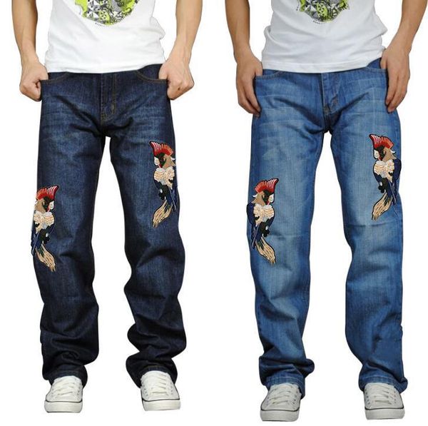 men's jeans long pants baggy loose fit rap hip hop skate denim trousers straight stretch casual bird embroidery, Blue
men's jeans long pants baggy loose fit rap hip hop skate denim trousers straight stretch casual bird embroidery, Blue