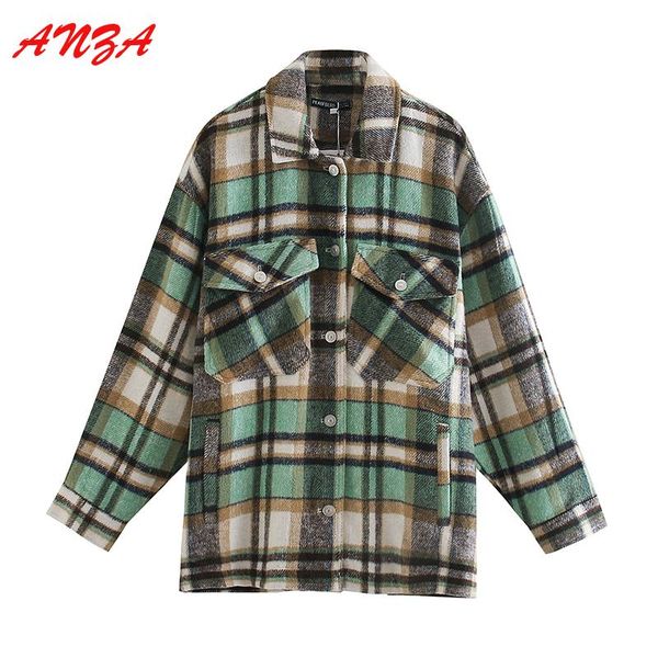 women's jackets anza women autumn tweed blouse coat with plaid print long sleeve oversize jacket femme casual loose green, Black;brown
women's jackets anza women autumn tweed blouse coat with plaid print long sleeve oversize jacket femme casual loose green, Black;brown