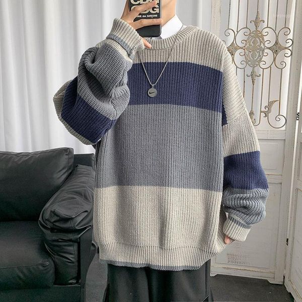 men's sweaters 2021 winter men's stripe printing coats loose wool round neck pullover 2-color clothes in warm cashmere knitting, White;black
men's sweaters 2021 winter men's stripe printing coats loose wool round neck pullover 2-color clothes in warm cashmere knitting, White;black
