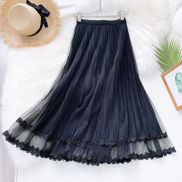 2021 summer new high waist slim tulle mesh patchwork lace skirts vintage embroidered long pleated skirt faldas saias h0i6, Black
2021 summer new high waist slim tulle mesh patchwork lace skirts vintage embroidered long pleated skirt faldas saias h0i6, Black