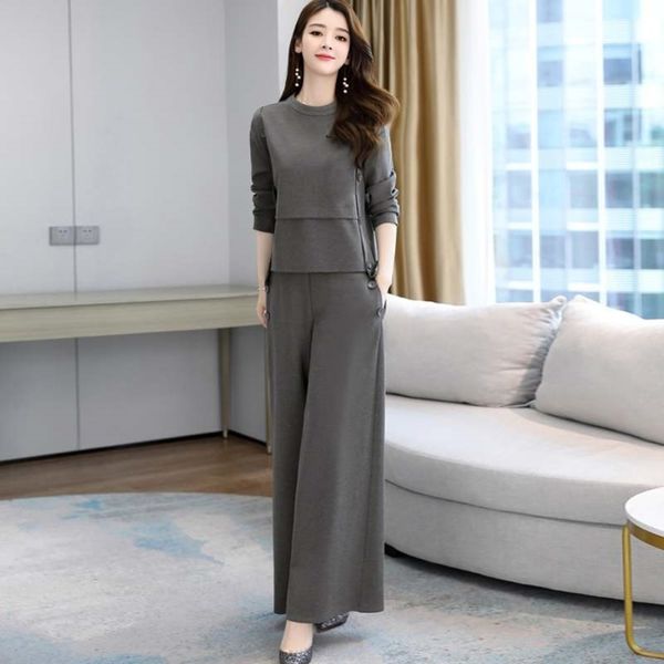 autumn age reduction show wide leg pants thin suit 2020 new women's early autumn fashionable two piece suit fashionable foreign style w, Gray
autumn age reduction show wide leg pants thin suit 2020 new women's early autumn fashionable two piece suit fashionable foreign style w, Gray