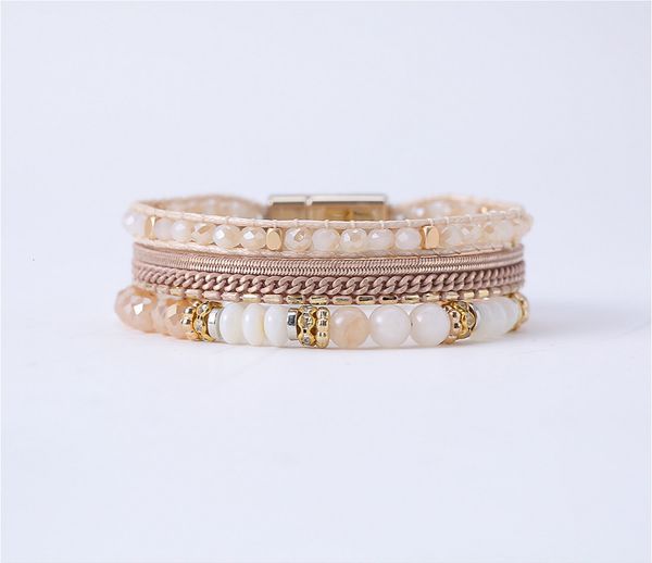new fashion beaded shell magnet button woven leather bracelet women's handmade multi layer mix and match, Silver
new fashion beaded shell magnet button woven leather bracelet women's handmade multi layer mix and match, Silver