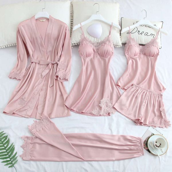 2021 new pajamas nightgowns robe gown women five piece suit thin style can be worn suspender with breast pad summer women's ice silk, Black;red
2021 new pajamas nightgowns robe gown women five piece suit thin style can be worn suspender with breast pad summer women's ice silk, Black;red