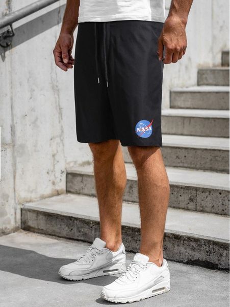 men geo & letter graphic drawstring shorts u4a9#, Black 
men geo & letter graphic drawstring shorts u4a9#, Black