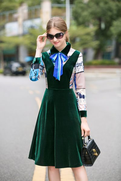 lapel long sleeve printed spliced velvet waist slimming fake two dresses spring 2021, Black
lapel long sleeve printed spliced velvet waist slimming fake two dresses spring 2021, Black