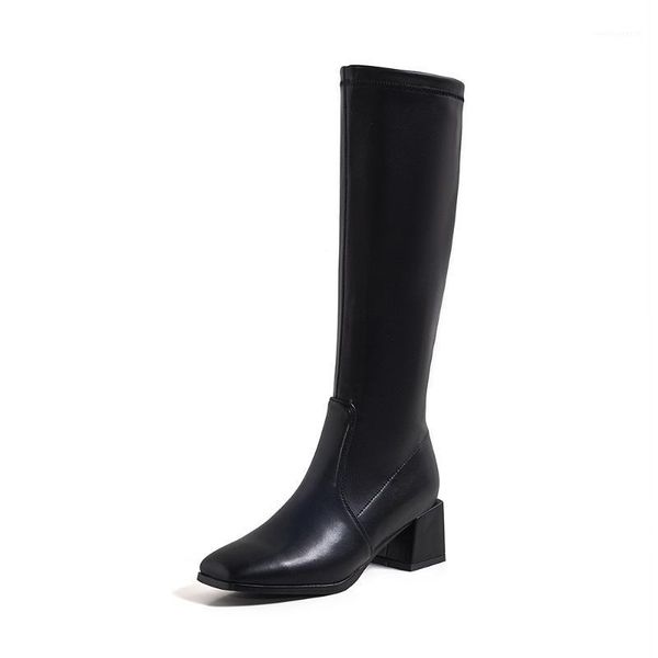 square toe oversized leica velvet stretch boots pointed toe thick heel side zipper beige knee-length boots soft spring shoes1, Black
square toe oversized leica velvet stretch boots pointed toe thick heel side zipper beige knee-length boots soft spring shoes1, Black