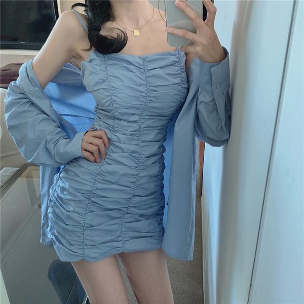 autumn 2020 new small pleated suspender dress + long sleeve shirt 2-piece fashion suit for women
autumn 2020 new small pleated suspender dress + long sleeve shirt 2-piece fashion suit for women