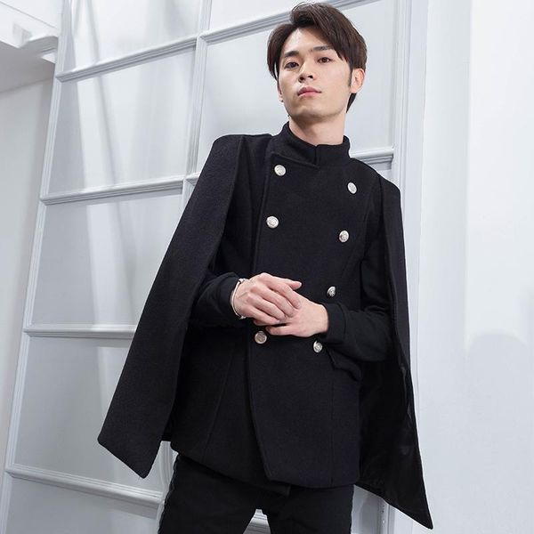 mens long sleeve cape cloak wool blend coat sleeveless winter poncho cardigan outerwear vintage double breasted jacket, Black
mens long sleeve cape cloak wool blend coat sleeveless winter poncho cardigan outerwear vintage double breasted jacket, Black