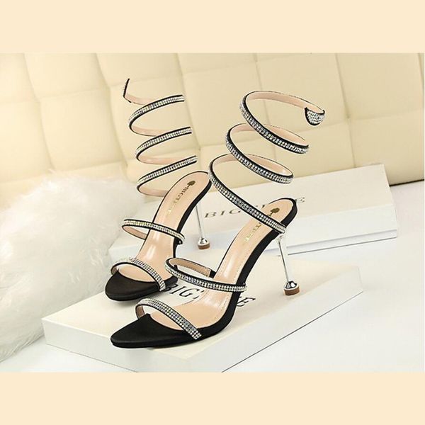 designer-women's sandals european and american stiletto high-heel snake-shaped strap with rhinestones ankle shoes, Black
designer-women's sandals european and american stiletto high-heel snake-shaped strap with rhinestones ankle shoes, Black
