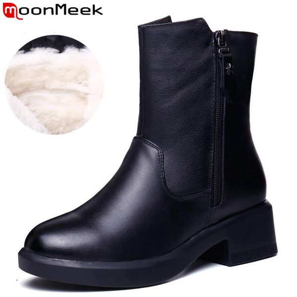 moonmeek size 35-40 fashion winter genuine leather boots round toe zip ankle boots square heels keep warm wool snow women, Black
moonmeek size 35-40 fashion winter genuine leather boots round toe zip ankle boots square heels keep warm wool snow women, Black