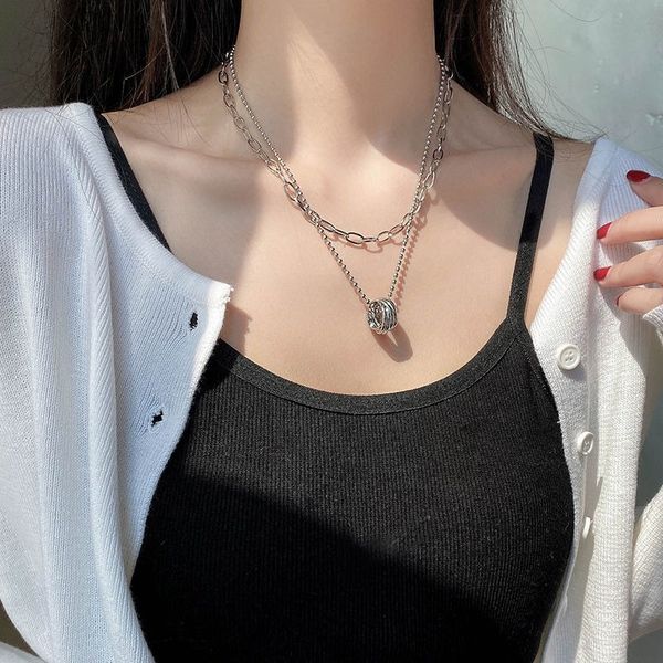 metal cool wind double hip hop overlay necklace women ins small design sense clavicle chain temperament net red, Silver 
metal cool wind double hip hop overlay necklace women ins small design sense clavicle chain temperament net red, Silver