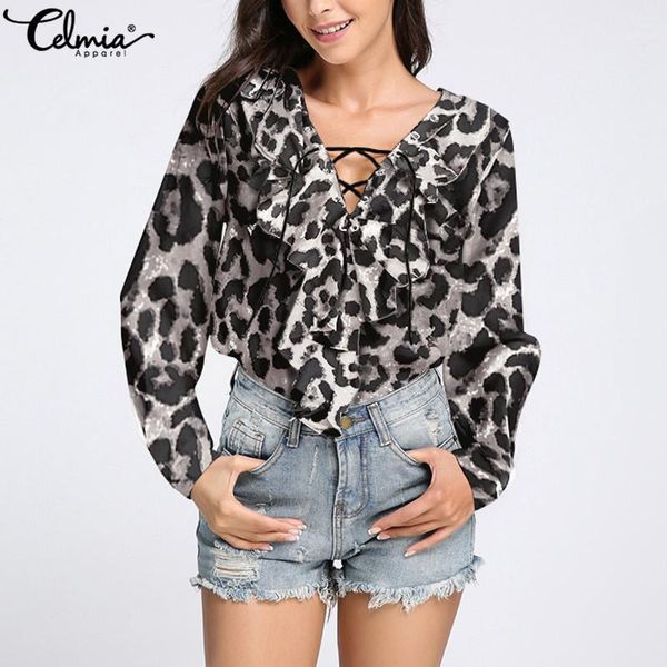 celmia women lace up leopard blouse chiffon shirts v neck long sleeve 2020 summer ruffle shirt casual loose blusas 5xl1, White
celmia women lace up leopard blouse chiffon shirts v neck long sleeve 2020 summer ruffle shirt casual loose blusas 5xl1, White