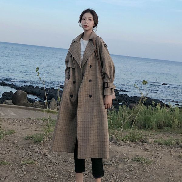 korean style ladies trench coat plaid long double breasted belted oversize loose women duster coat outerwear with storm flaps 1028, Tan;black
korean style ladies trench coat plaid long double breasted belted oversize loose women duster coat outerwear with storm flaps 1028, Tan;black