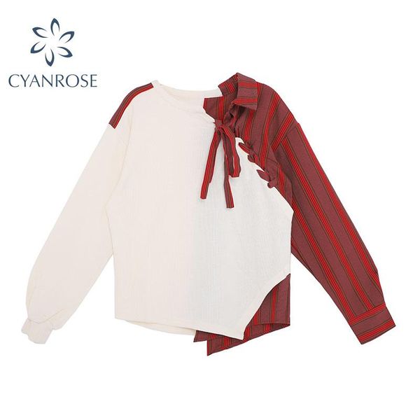 shirts women fashion striped patchwork irregular blouse korean chic long sleeve streetwear casual bf style female blusas, White
shirts women fashion striped patchwork irregular blouse korean chic long sleeve streetwear casual bf style female blusas, White