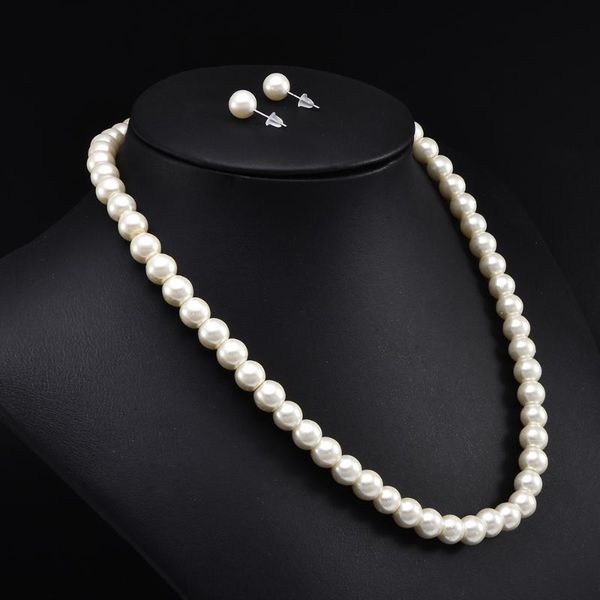 8mm white artificial glass pearl necklace earring jewelry set for women fashion bridal wedding engagement gift joyeria mujer, Silver
8mm white artificial glass pearl necklace earring jewelry set for women fashion bridal wedding engagement gift joyeria mujer, Silver