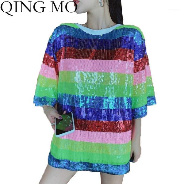 qing mo stitching color striped t-shirt full sequin women t-shirt 2020 summer o-neck streetwear women loose qyf045a1, White
qing mo stitching color striped t-shirt full sequin women t-shirt 2020 summer o-neck streetwear women loose qyf045a1, White