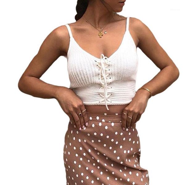 women knit tank casual sling strap v neck sleeveless lace up crop cami slim fit boadycon camisole1, White
women knit tank casual sling strap v neck sleeveless lace up crop cami slim fit boadycon camisole1, White