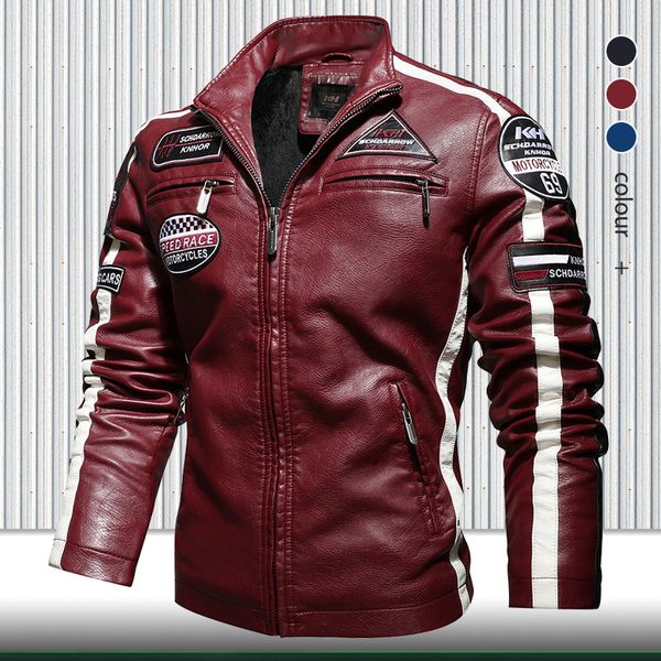 men's military bomber pilot jackets men vintage slim biker leather jacket male fashion embroidery fleece pu motorcycle coat 201120, Black
men's military bomber pilot jackets men vintage slim biker leather jacket male fashion embroidery fleece pu motorcycle coat 201120, Black