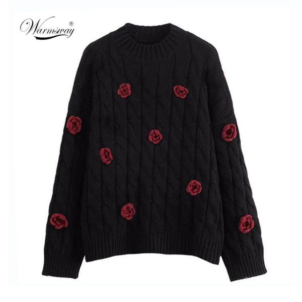 women's korean style floral crew neck knitted sweater female casual oversized all-match sweater thick warm twist knit c-218, White;black
women's korean style floral crew neck knitted sweater female casual oversized all-match sweater thick warm twist knit c-218, White;black