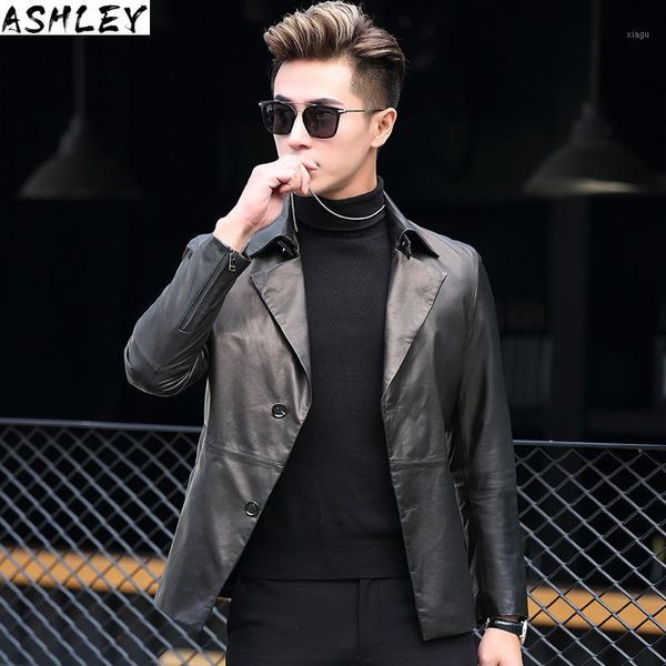 leather men's suede lapel slim thin leather jacket medium length suit coat suit1, Black
leather men's suede lapel slim thin leather jacket medium length suit coat suit1, Black