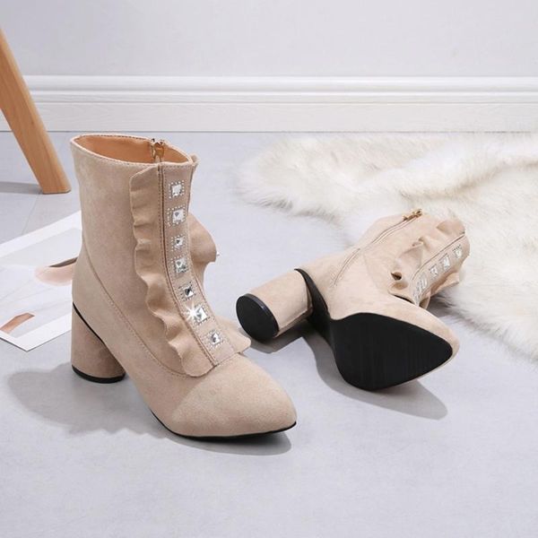 british female style shoes ladies fashion solid flock wave crystal thick zip platforms short boots, Black
british female style shoes ladies fashion solid flock wave crystal thick zip platforms short boots, Black