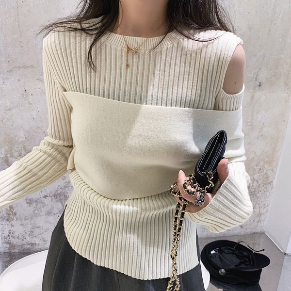alternate off the shoulder 2021 winter sweater woman street clothes wear kpop pqpy, White;black
alternate off the shoulder 2021 winter sweater woman street clothes wear kpop pqpy, White;black