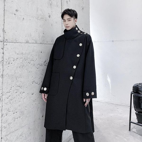 men's long stand collar england style trench coat long overcoat single breasted b74, Tan;black
men's long stand collar england style trench coat long overcoat single breasted b74, Tan;black
