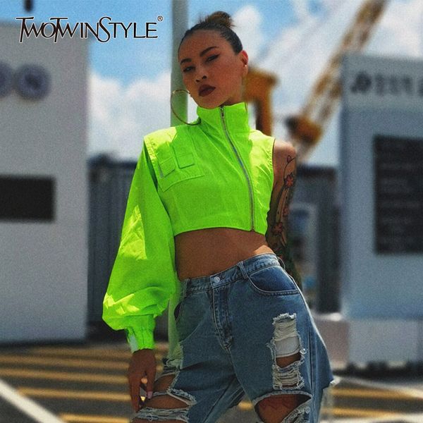 twotwinstyle streetwear short women's jacket stand collar lantern sleeve one shoulder asymmetrical coat female 2020 fashion new 1015, Black;brown
twotwinstyle streetwear short women's jacket stand collar lantern sleeve one shoulder asymmetrical coat female 2020 fashion new 1015, Black;brown
