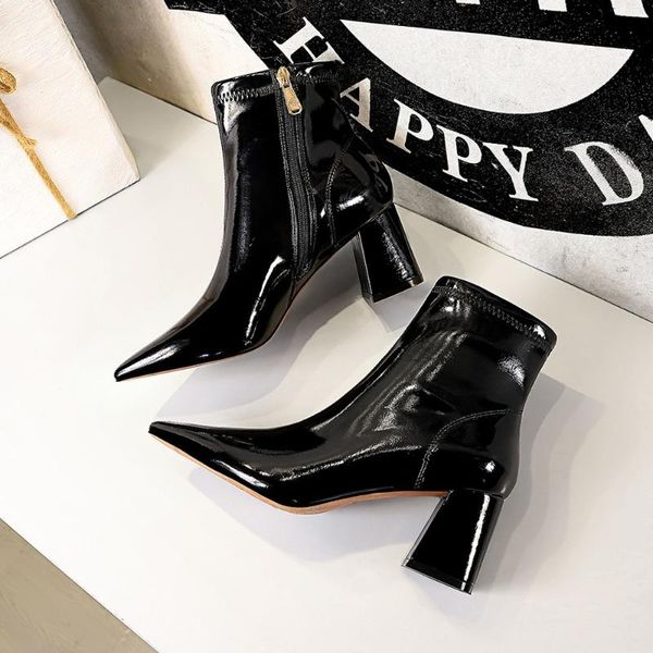 autumn winter ankle boots chunky heel fashion women's boots high heels pointed zipper patent leather short gy1988-11, Black
autumn winter ankle boots chunky heel fashion women's boots high heels pointed zipper patent leather short gy1988-11, Black
