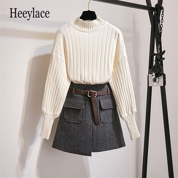 knitted puff sleeve women fashion autumn winter slim sweet sweaters +woollen cloth plaid high waist pockets mini skirts sets c1103, Gray
knitted puff sleeve women fashion autumn winter slim sweet sweaters +woollen cloth plaid high waist pockets mini skirts sets c1103, Gray