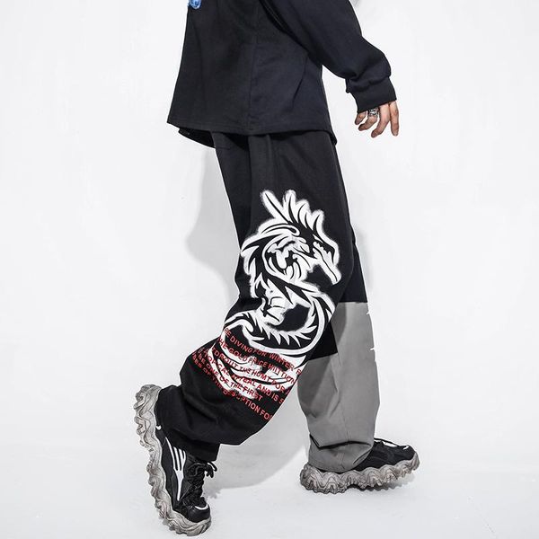 men's pants chinese dragon graffiti print straight loose trousers mens color block wide leg casual cargo oversize baggy, Black
men's pants chinese dragon graffiti print straight loose trousers mens color block wide leg casual cargo oversize baggy, Black
