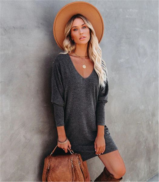 pullover v neck womens dresses solid color long sleeve loose dress for womens casual home style female clothes, Black;gray
pullover v neck womens dresses solid color long sleeve loose dress for womens casual home style female clothes, Black;gray