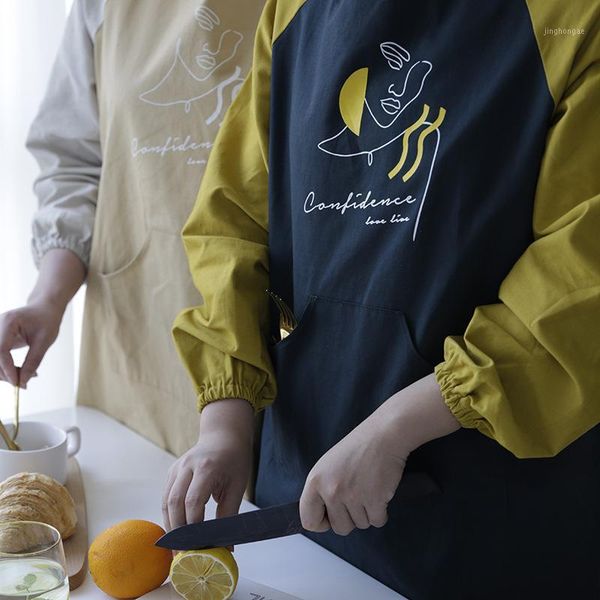 cotton long-sleeved apron korean style color smock restaurant long thick apron gown1
cotton long-sleeved apron korean style color smock restaurant long thick apron gown1