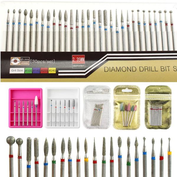 30pc/6pc/7pc nail drill bit set milling cutter electric manicure drills diamond for manicure machine nail art tools, Silver