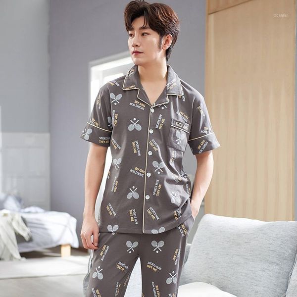 men's sleepwear short sleeve long pants print pajama sets for men summer 100% cotton suit pyjama male homewear loungewear home clothes1, Black;brown
men's sleepwear short sleeve long pants print pajama sets for men summer 100% cotton suit pyjama male homewear loungewear home clothes1, Black;brown