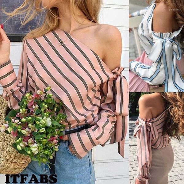 fashion newly women girls casual striped blouses long sleeve one shoulder blouse summer women shirts1, White
fashion newly women girls casual striped blouses long sleeve one shoulder blouse summer women shirts1, White