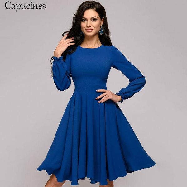 capucines women elegant solid a-line dress spring summer fashion ruffles o-neck long sleeve blue club party mini dresses kg-939, Black;gray
capucines women elegant solid a-line dress spring summer fashion ruffles o-neck long sleeve blue club party mini dresses kg-939, Black;gray