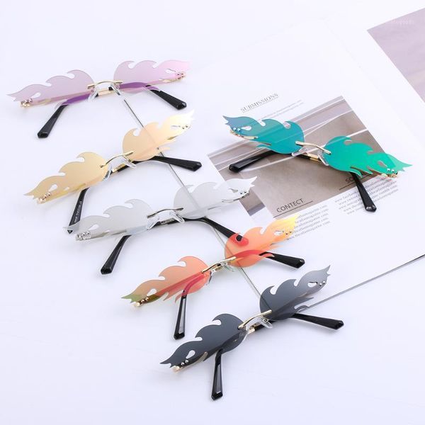 sunglasses 2021fashion fire flame women men rimless wave sun glasses uv 400 eyewear luxury trending narrow streetwear1, White;black
sunglasses 2021fashion fire flame women men rimless wave sun glasses uv 400 eyewear luxury trending narrow streetwear1, White;black