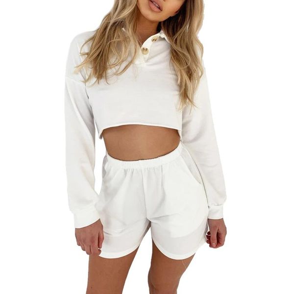 women's tracksuits spring clothing set casual long sleeve lapel crop and shorts two-piece suit for vacation travelling sports suits, Gray
women's tracksuits spring clothing set casual long sleeve lapel crop and shorts two-piece suit for vacation travelling sports suits, Gray