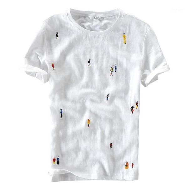 2020 summer men cotton linen splice short sleeve white cartoon embroidery t shirt casual o-neck tees y5681, White;black
2020 summer men cotton linen splice short sleeve white cartoon embroidery t shirt casual o-neck tees y5681, White;black
