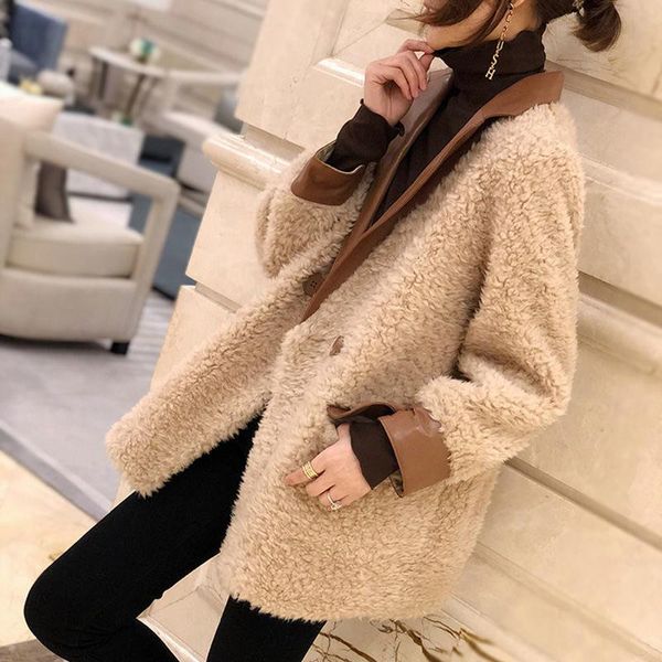 women's fur & faux 2021 arrival fashion women korean natural woolen winter jackets female retro leather patchwork windbreaker abrigos z, Black
women's fur & faux 2021 arrival fashion women korean natural woolen winter jackets female retro leather patchwork windbreaker abrigos z, Black