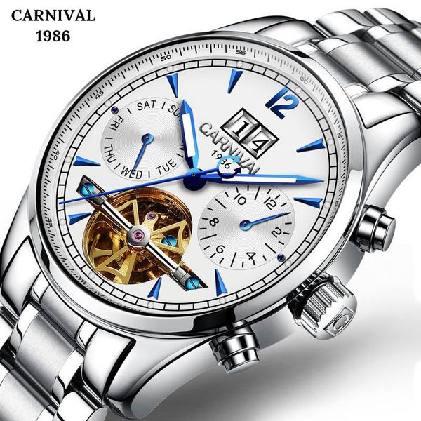 carnival tourbillon mens watches watch steel waterproof automatic mechanical clock men relogio masculino+box, Slivery;brown
carnival tourbillon mens watches watch steel waterproof automatic mechanical clock men relogio masculino+box, Slivery;brown