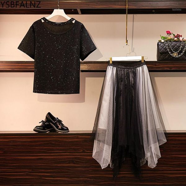 2020 summer solid halter o-neck short t-shirt +mesh skirt two-piece suit women plus size clothes loose irregular skirt suit1, White
2020 summer solid halter o-neck short t-shirt +mesh skirt two-piece suit women plus size clothes loose irregular skirt suit1, White