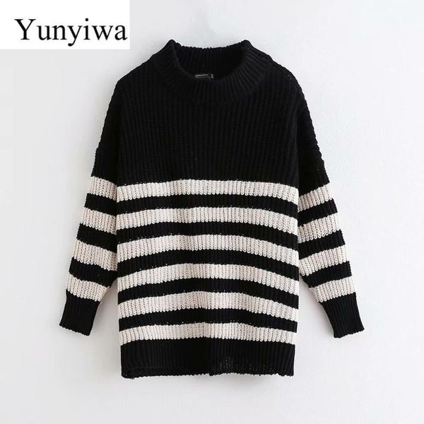 2019 new autumn women striped pattern casual loose knitting sweater ladies basic o neck pullovers chic brand sweaters 1, White;black
2019 new autumn women striped pattern casual loose knitting sweater ladies basic o neck pullovers chic brand sweaters 1, White;black