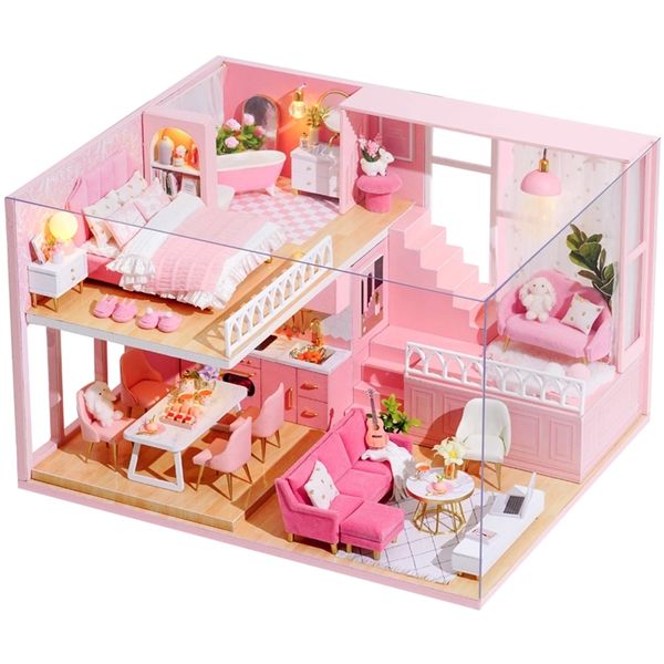 Cutebee Diy Dollhouse Wooden Doll Houses Miniature Dollhouse Furniture Kit Toys For Children New Year Christmas Gift Casa L30 Y200413