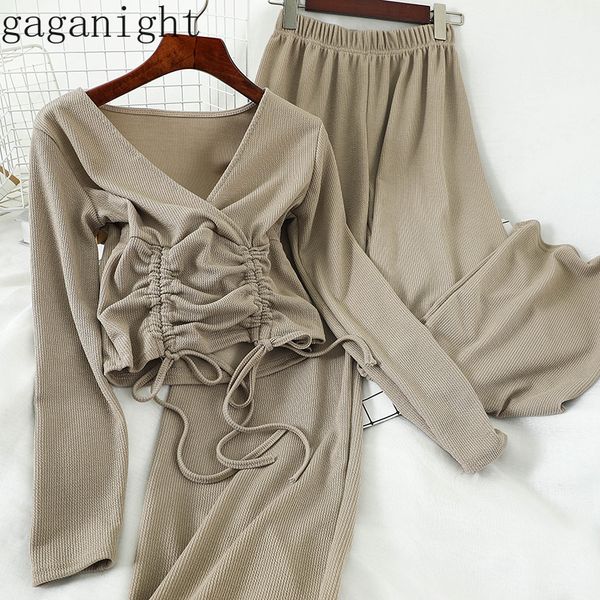 gaganight korean summer casual women 2 pieces set v neck drawstring lace up design high waist hip wide leg pants solid suit 201119, White
gaganight korean summer casual women 2 pieces set v neck drawstring lace up design high waist hip wide leg pants solid suit 201119, White